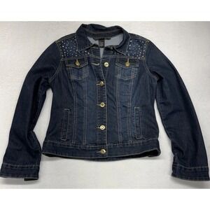 Bassini Embellished Jean Jacket With Rhinestone Buttons Size Small